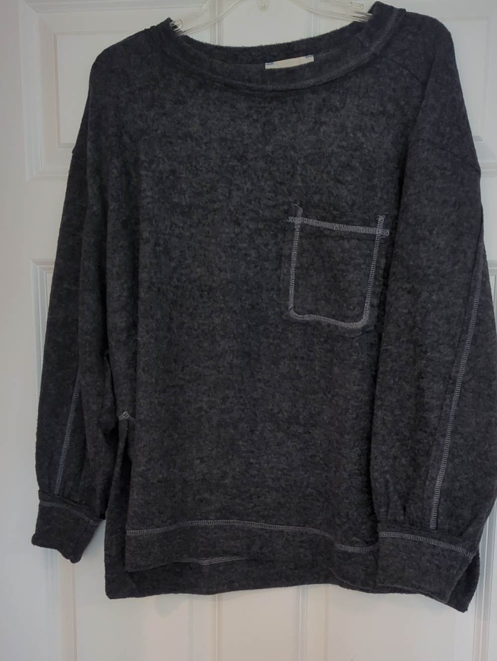 Zenana Outfitters Charcoal Gray Crewneck Pocket Pullover